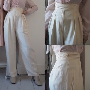 Vintage High-Waist Ivory Silk Trousers